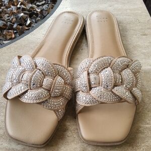 A New Day Beige Sandals With Rhinestones Size 9 1/2